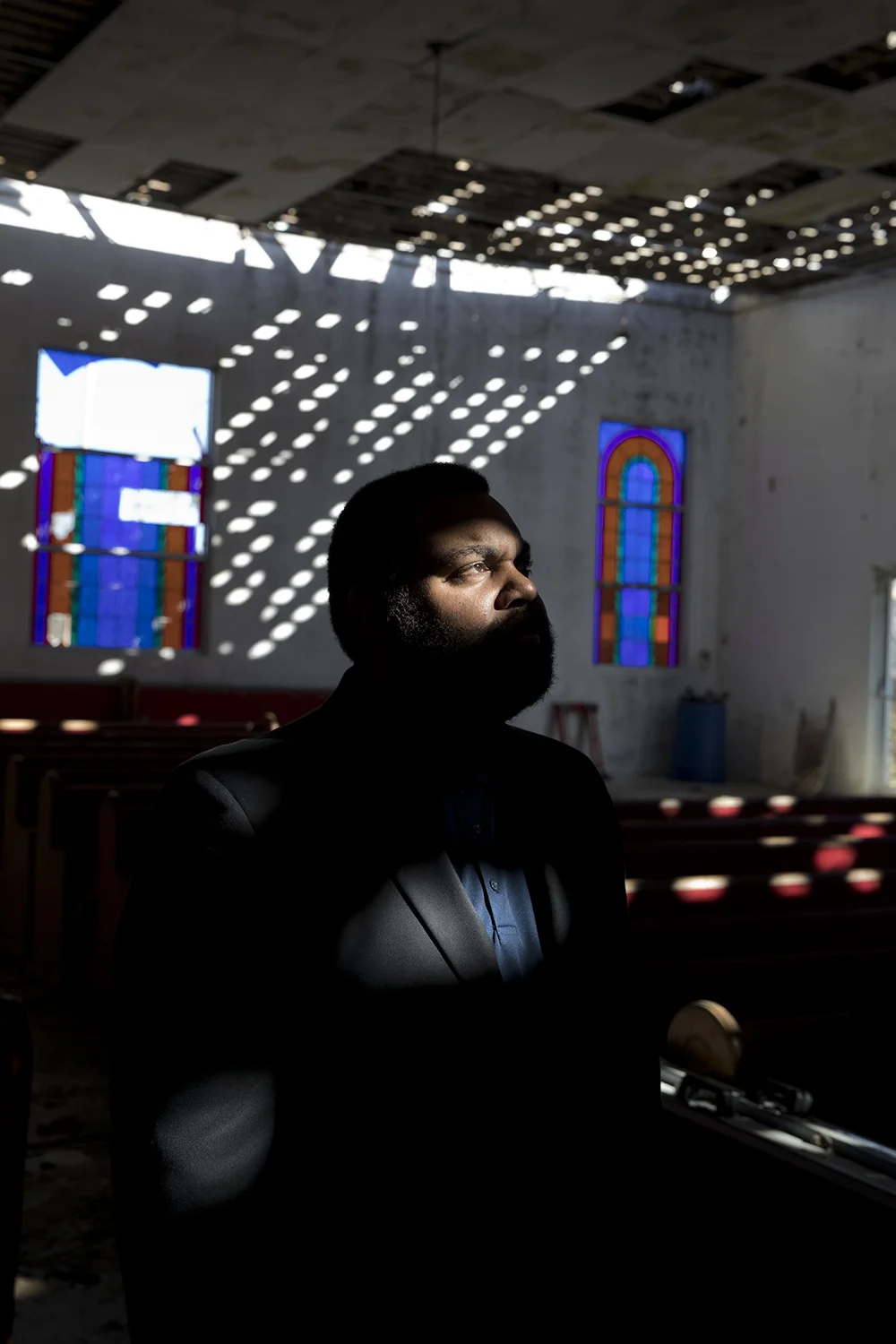  Jesse Nelson, senior pastor at Macedonia Missionary Baptist Church, in the old sanctuary of the church in Panama City, Florida on Thursday, February 7, 2019. The part of the church most damaged by Hurricane Michael is not the main sanctuary, so serv
