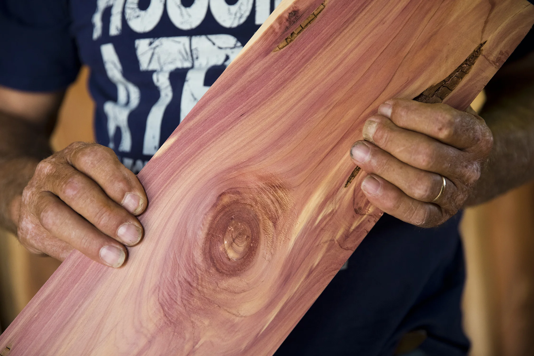  Mark Plesner shows the wood he mills himself and the boxes and furniture he makes out of debris from Hurricane Michael in Panama City, Florida on Wednesday, April 24, 2019. His company, Redemption Mill, grew out of his desire to make sure the trees 