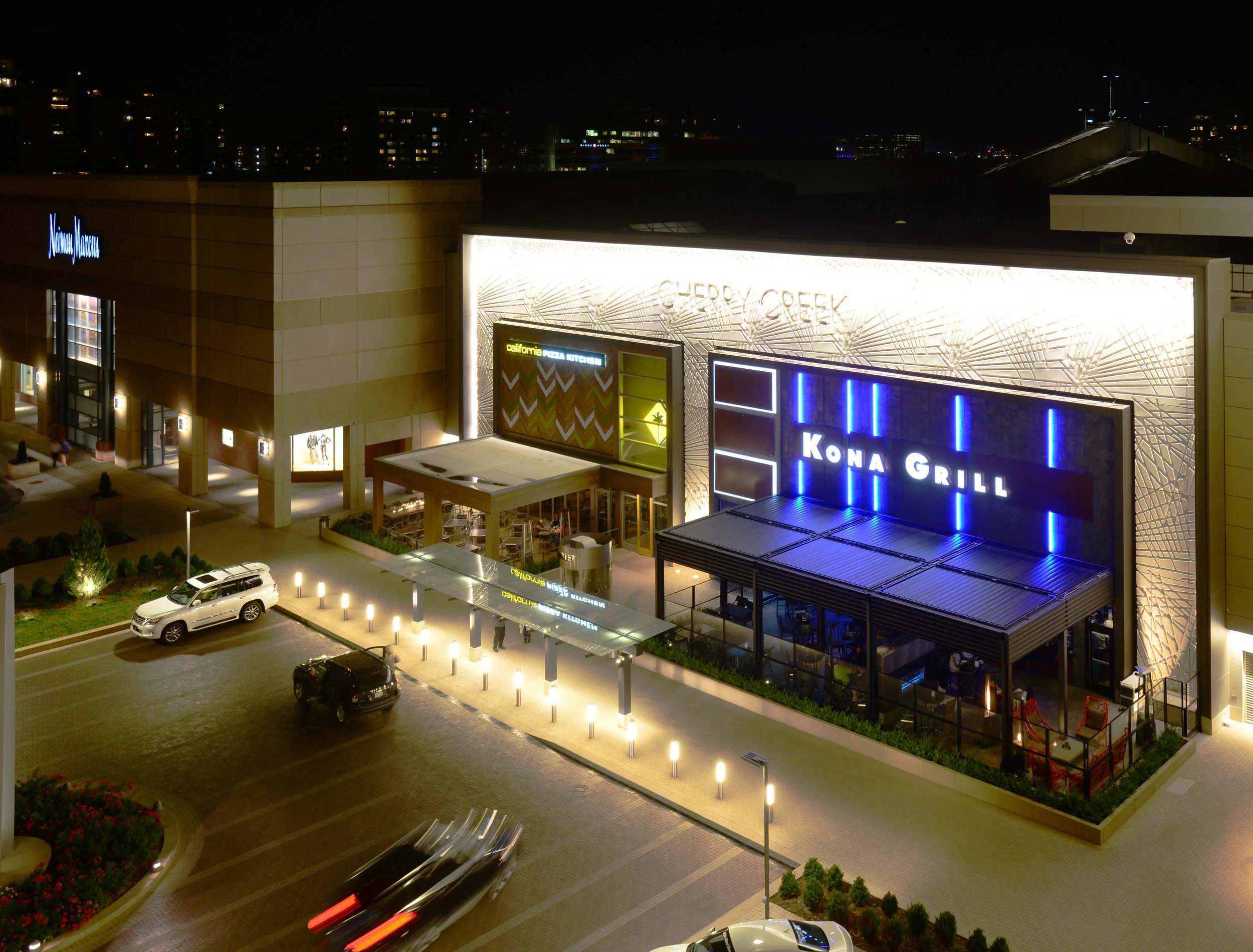 The renovated Cherry Creek Mall exterior welcomes the adjacent community with a mix of new and old elements.