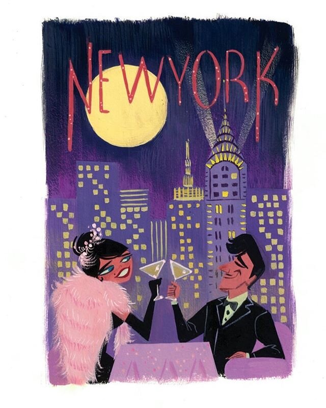 NEW YORK NEW YORK #travel #newyorktravel #newyork #retro #fun #cute #illustration #chic #glamour #newyorkcity #gouache #painting #instapainting #instaart #instaartist #pink #purple