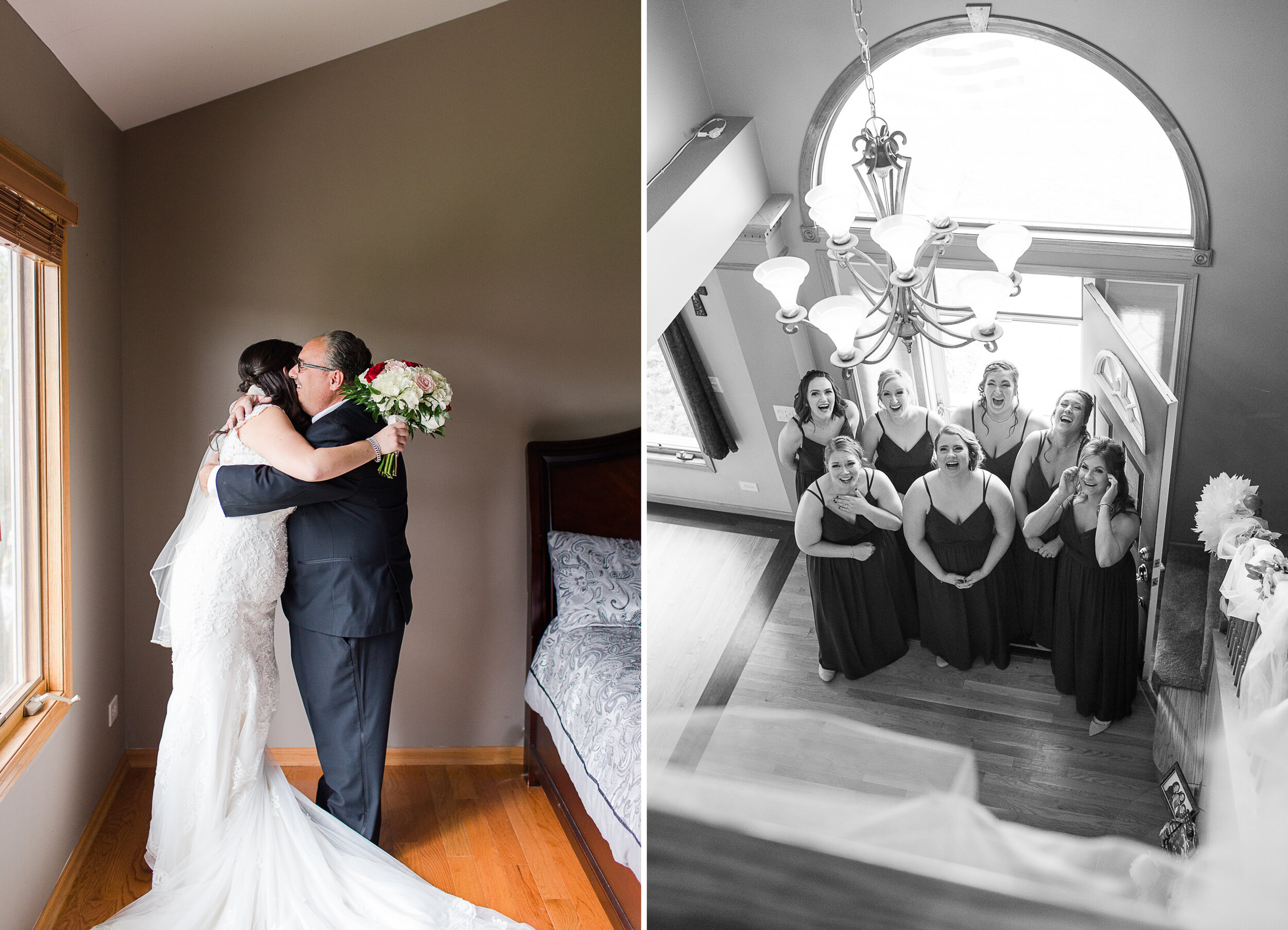 So many sweet moments — Danielle and her dad, Danielle and her bridesmaids, all seeing her for the first time!