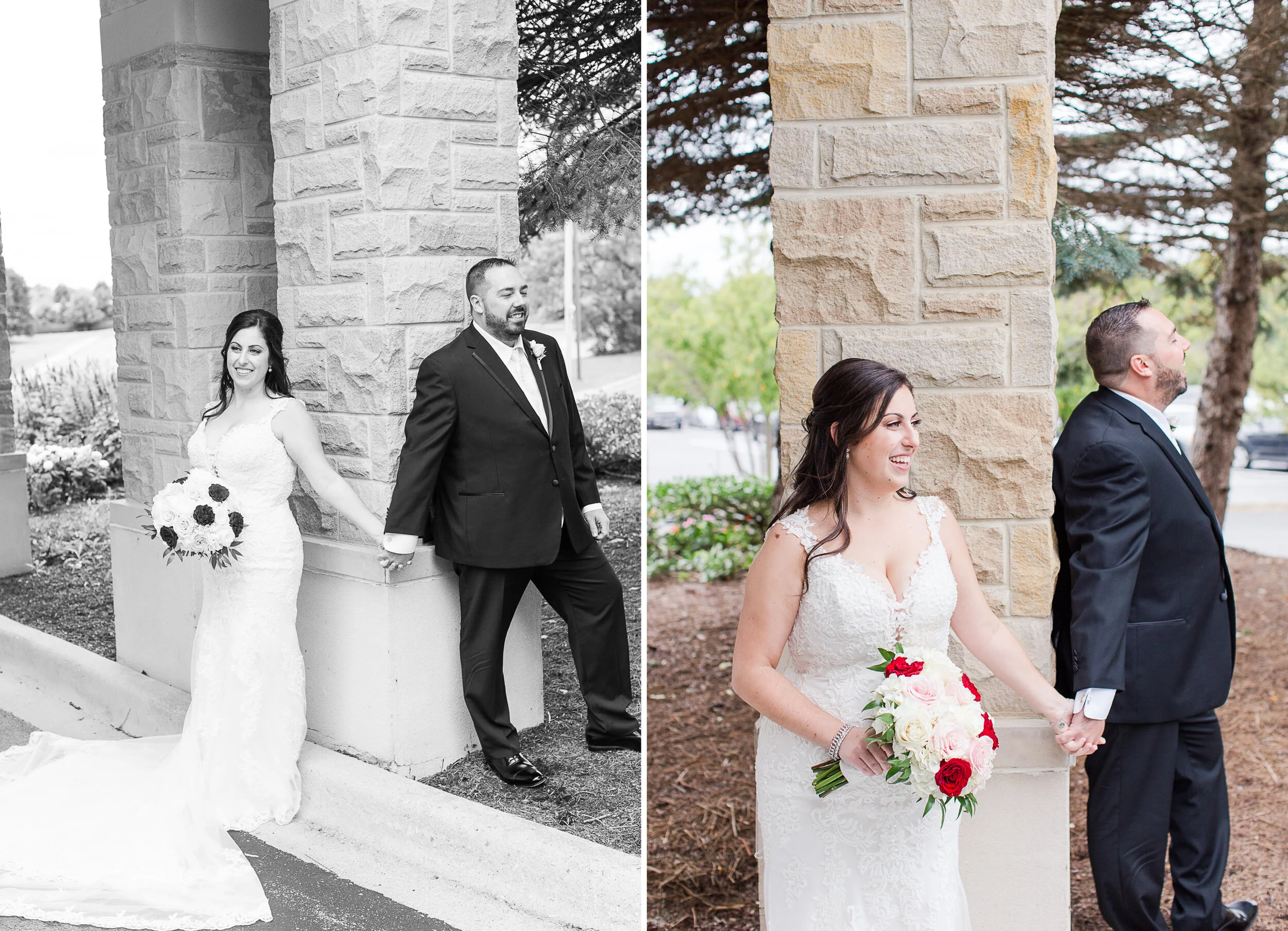 Danielle and Sean did a “first touch” (first time I’ve heard it called that!!). They really wanted that special moment when they saw each other at their ceremony, but an hour before the wedding they held hands around a corner and just laughed together!