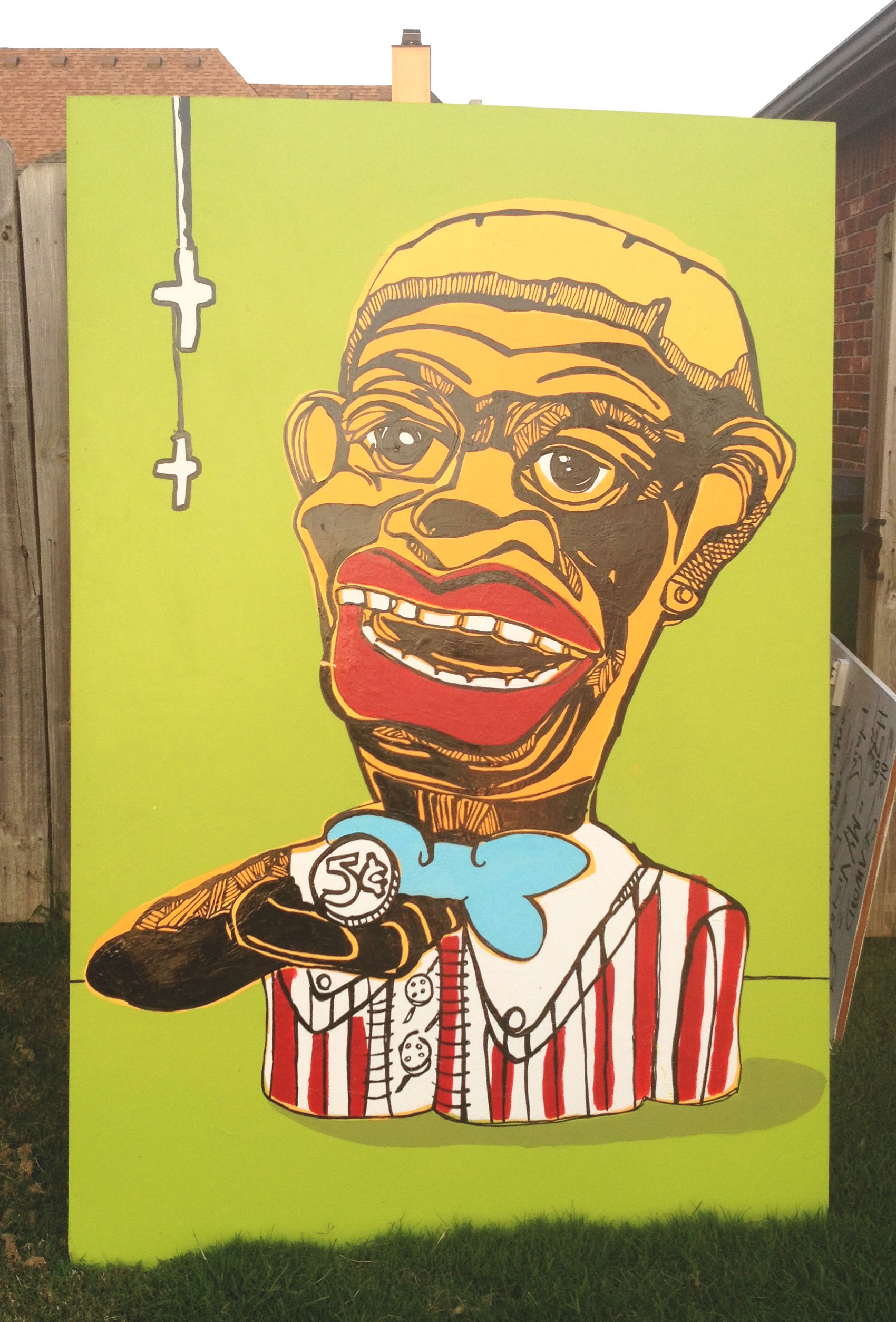 Trichotomy of 5 Cents: Obligation, 2013, 72" x 48", Enamel, acrylic , and paint marker on wood panel