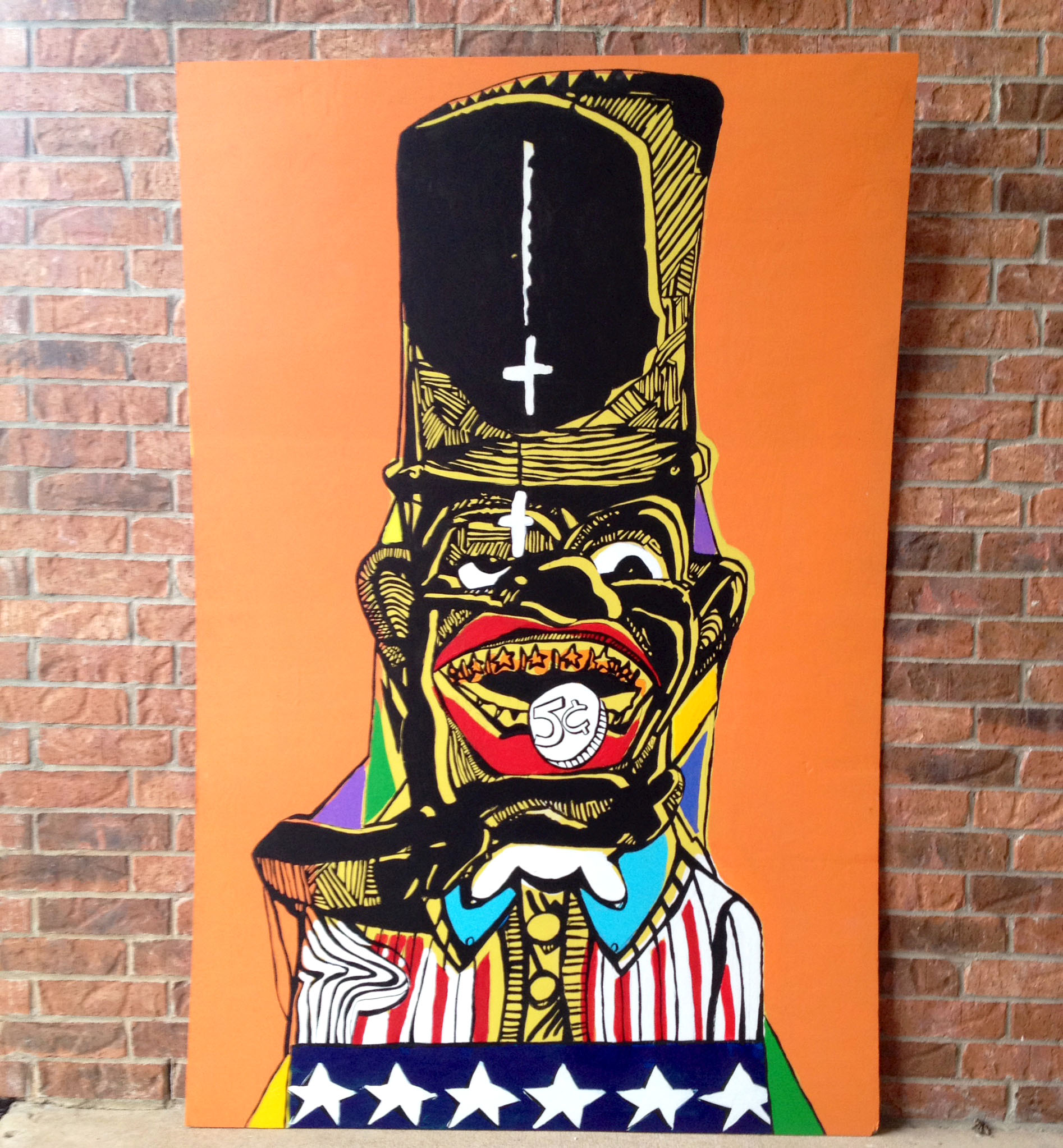 Trichotomy of 5 Cents: Passion Man, 2013, 72" x 48", Enamel, acrylic , and paint marker on wood panel