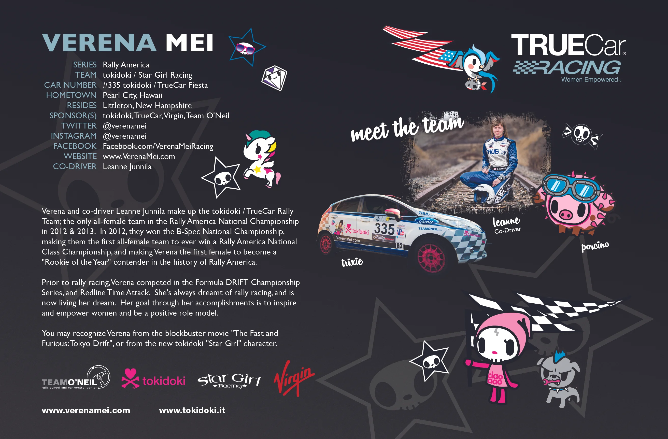 Verena Mei returns to the 2013 Rally America National Championship, Oregon Trail Rally with Upgraded #335 tokidoki/TrueCar Ford Fiesta
