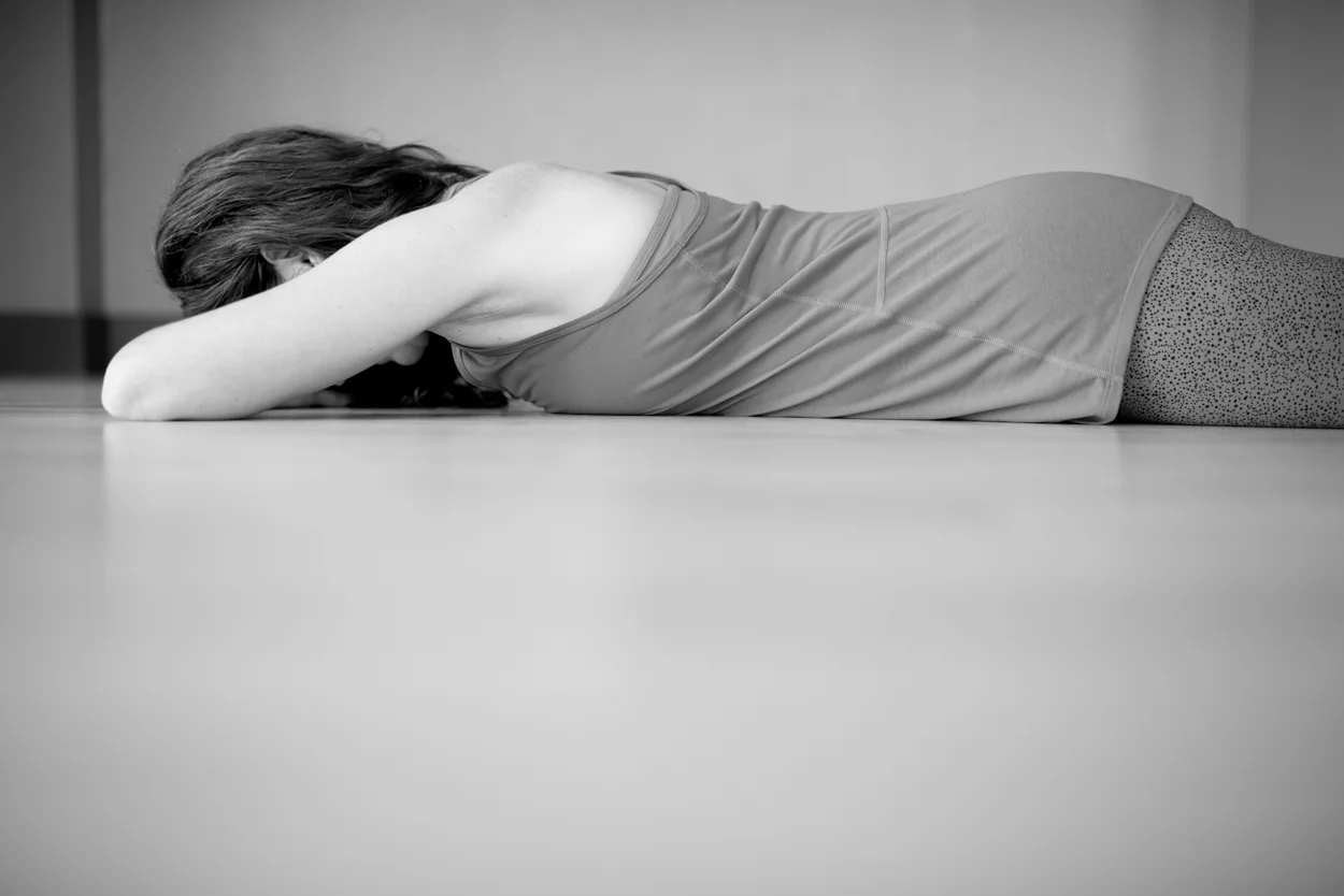 Emily Light and Her Beautiful Crocodile Pose. Deep Inhale. Long Exhale. November 9, 2017