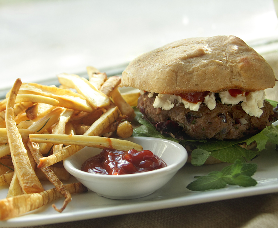 Lamburger on a homemade whole wheat bun! 