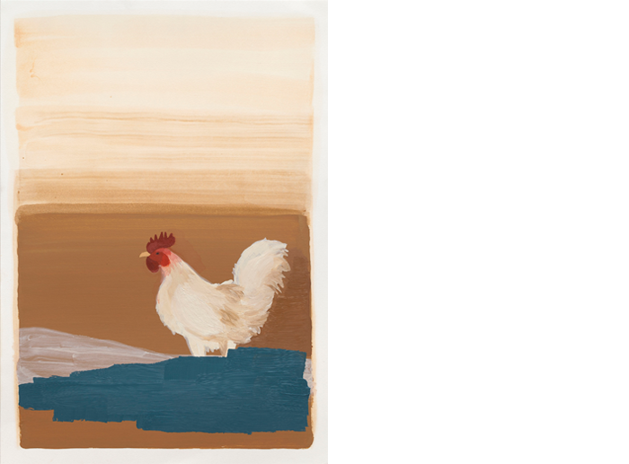 Galo , 2011. Óleo e cera sobre papel. Pintura realizada para o livro Epidermias . 48 x 36 cm. Cock, 2011. Oil and wax on paper. 48 x 36 cm.