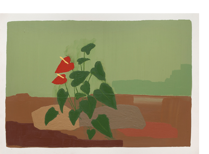 Antúrio , 2011. Óleo e cera sobre papel. Pintura realizada para o livro Epidermias . 36 x 48 cm. Anthurium , 2011. Oil and wax on paper. 36 x 48 cm.