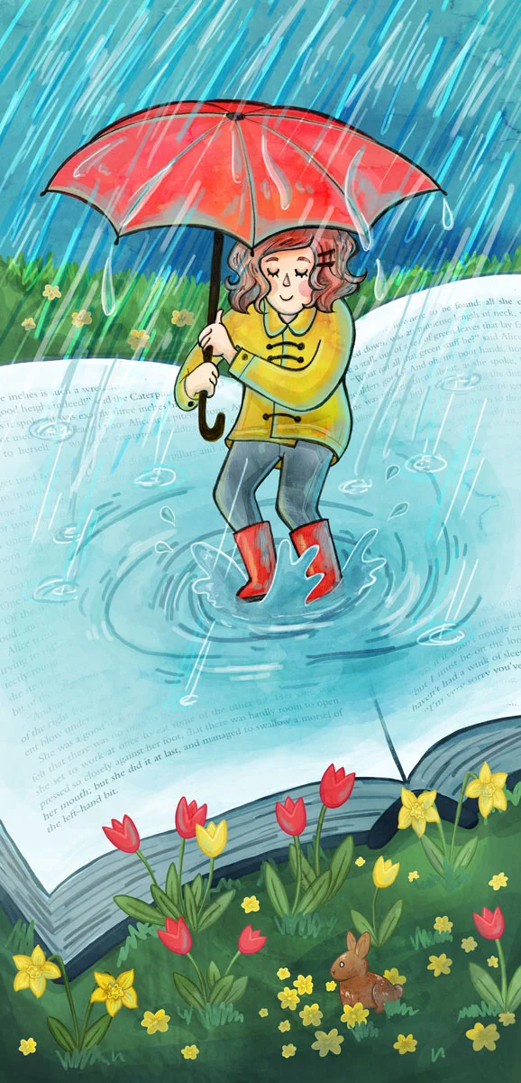 Spring Reading An editorial piece about Spring Reading. Mixed Media.