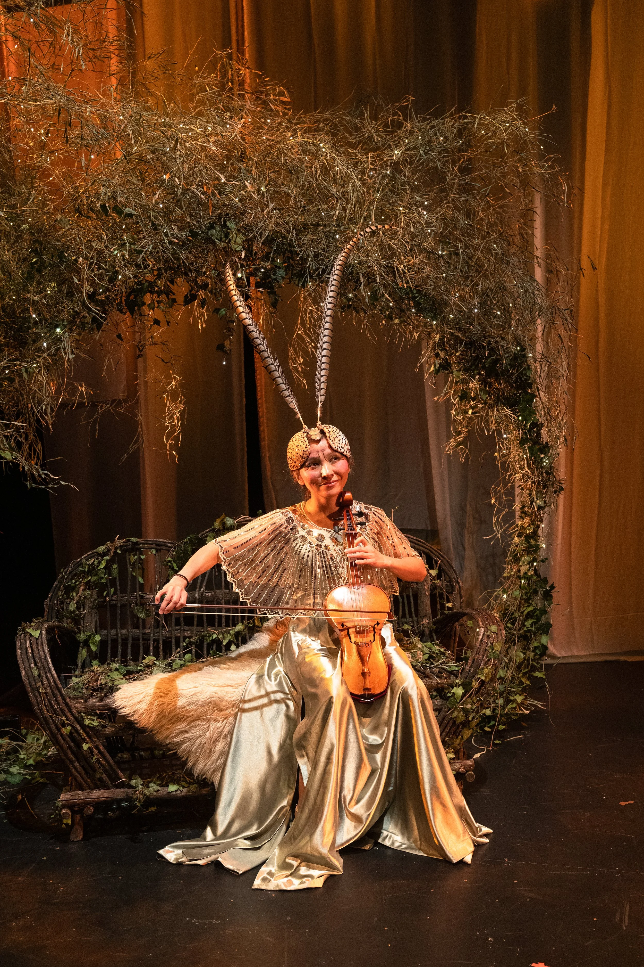 Dragonfly Dawn scenic design portfolio image by Natalie Rose Mabry, mystical theatre world for Joanna Abel’s CSA 2025 performance.