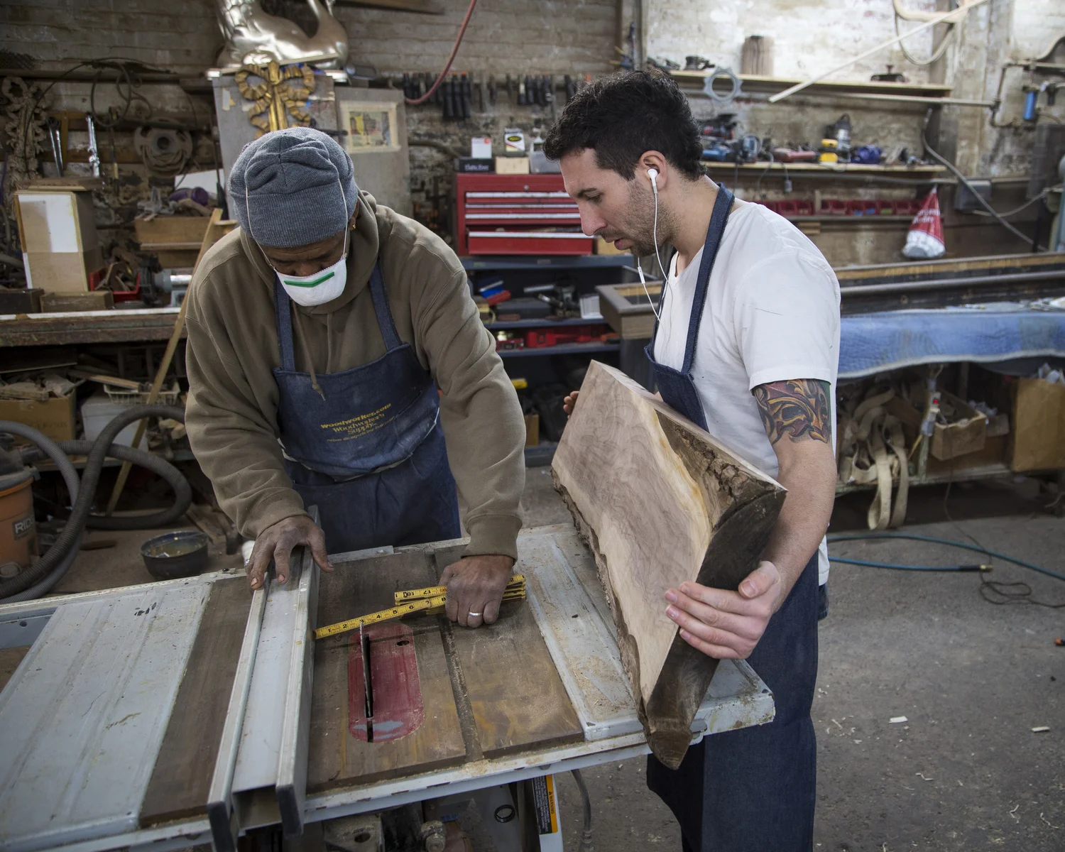 walnut slab being used for a custom built ottoman 