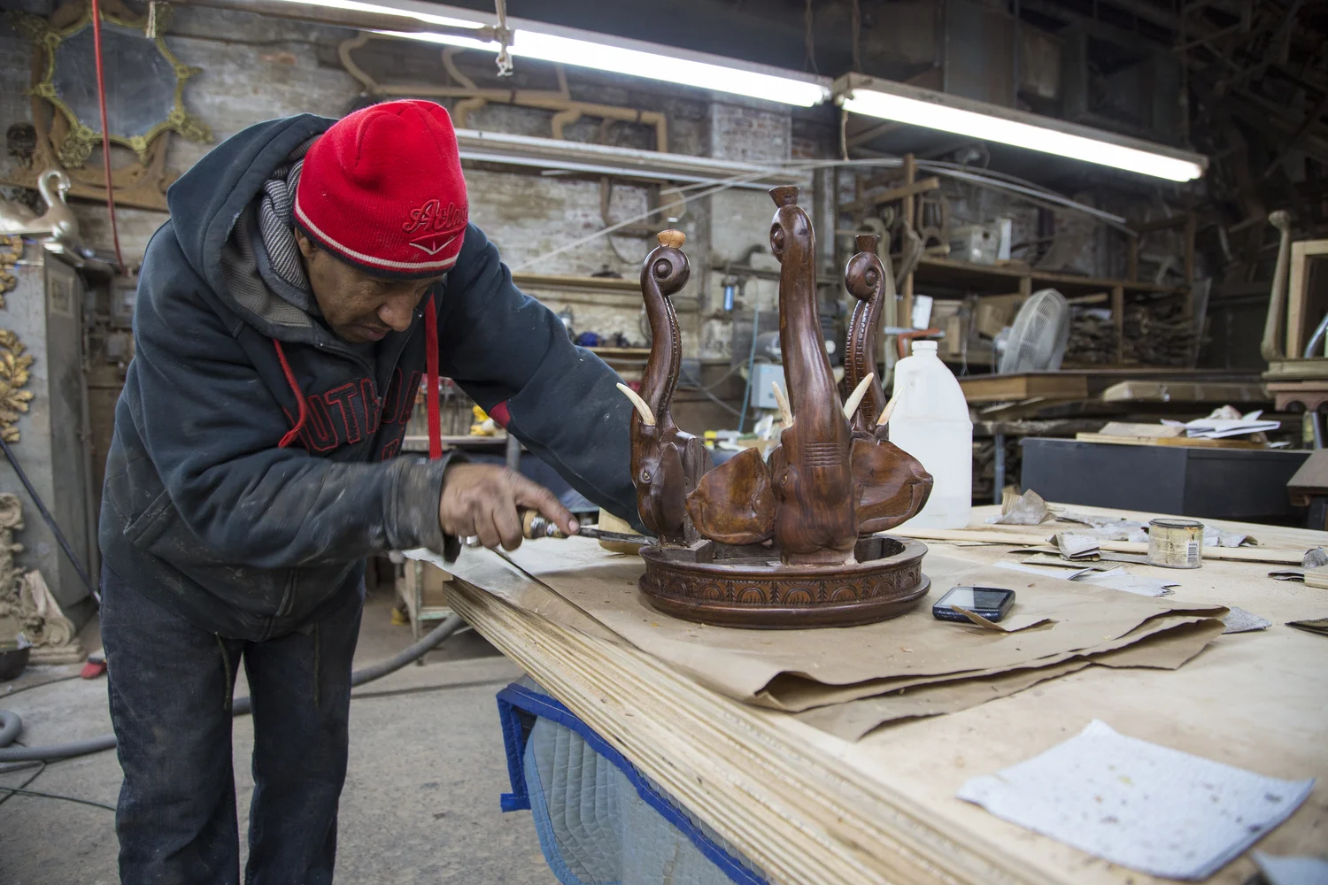 Tightening the legs on this beautiful elephant stool which was stripped, had holes filled and sanded, nicks and dents repaired. Followed by a new stain and finish. This piece has a lot of detail and we are happy to help show such craftsmanship 