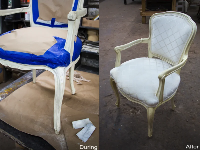 Broken Leg Reattached, Sanded, Painted, Original Finish Preserved 