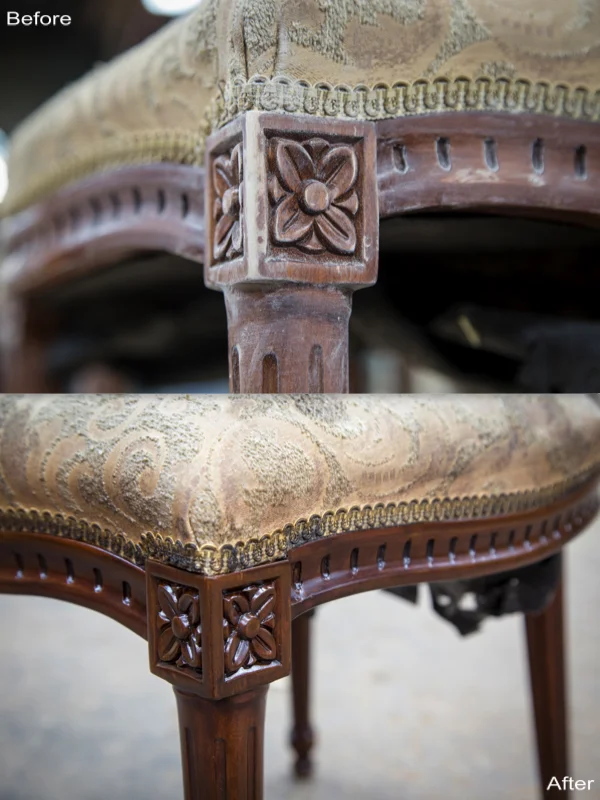 Chair: Wood Sanded, Holes Filled, Stain Reapplied 