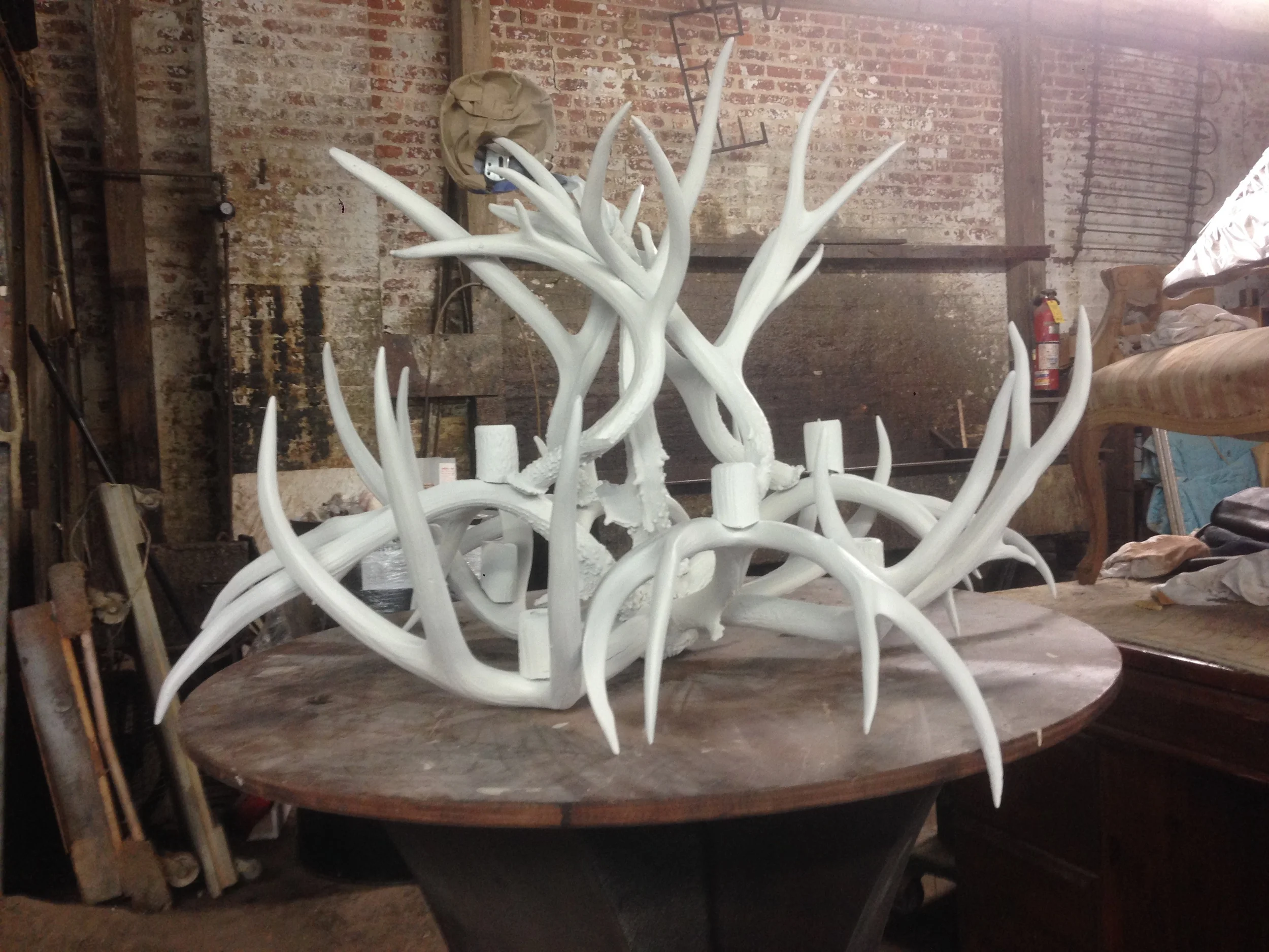 Custom Made Chandelier Used From Clients Deer Antlers 