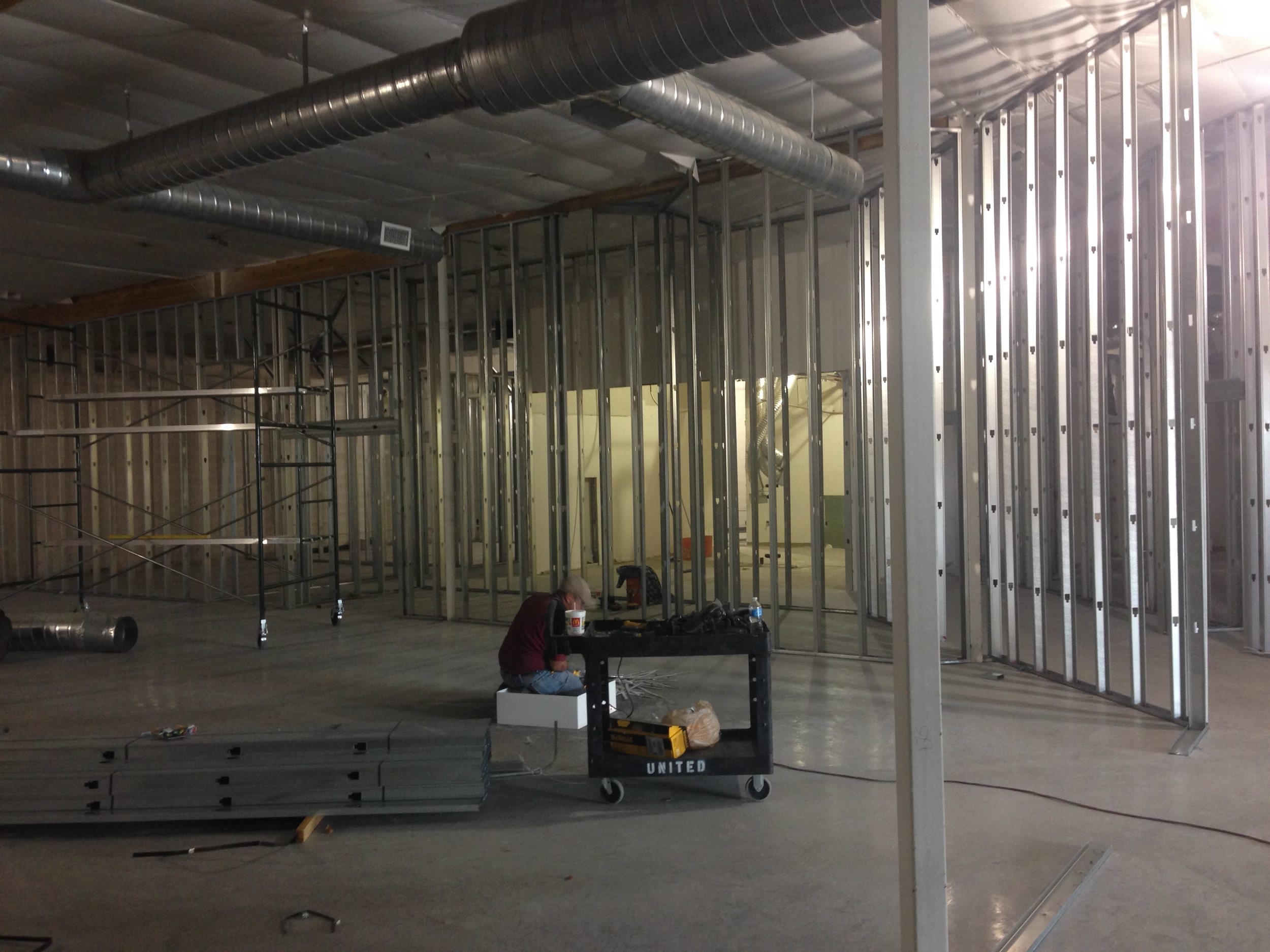 Looking from the back of the gathering space toward the Kids' City classrooms.