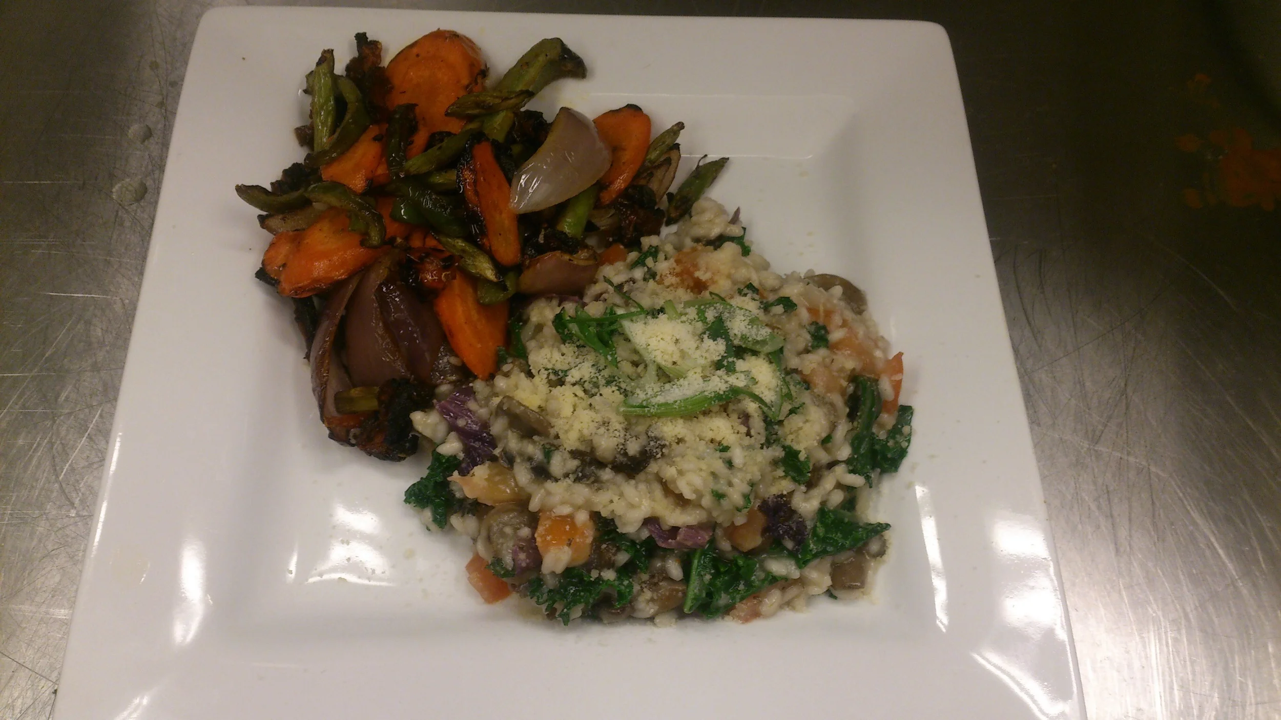 Wild Mushroom and Kale Risotto with Roasted Vegetables