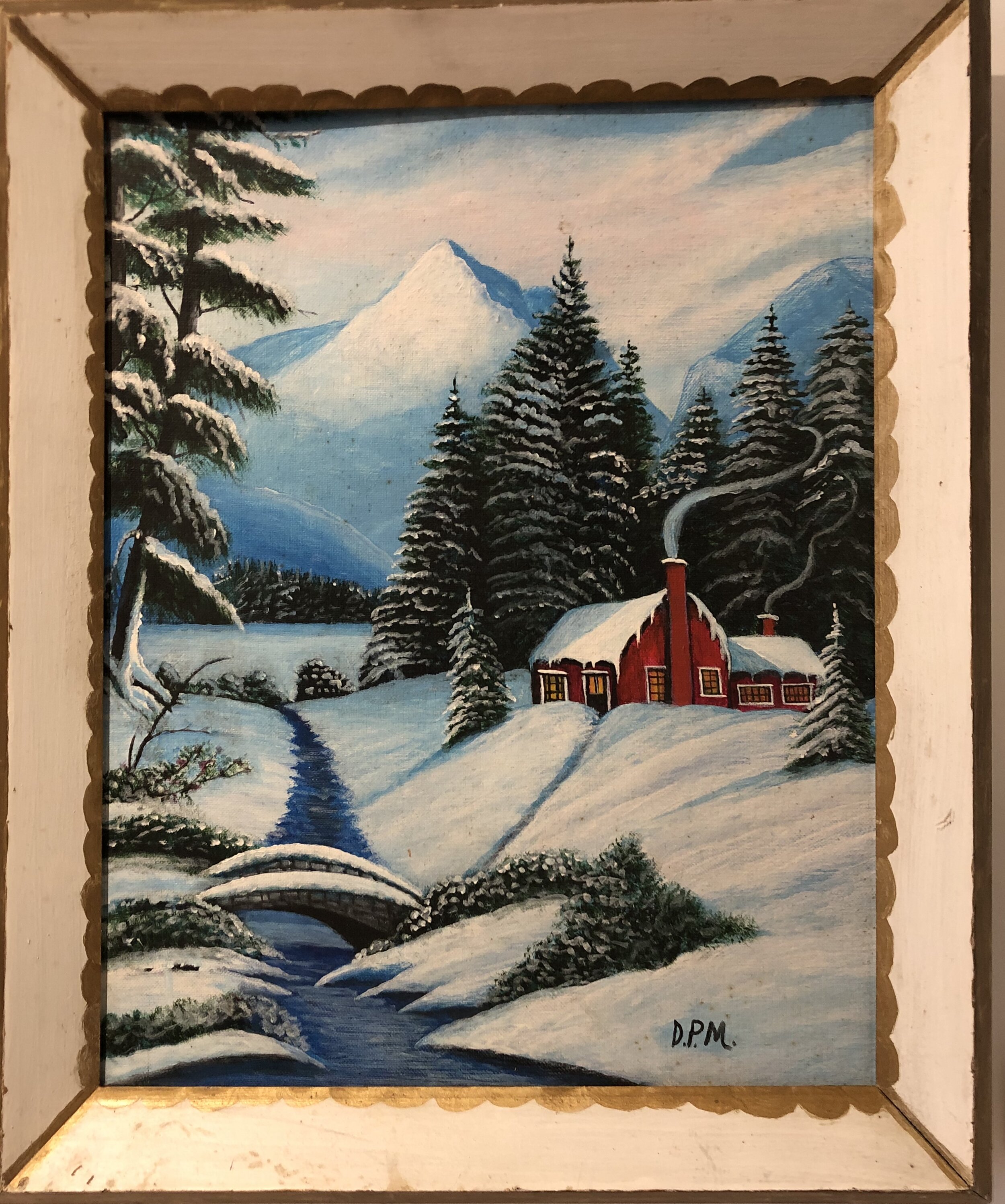"Winter Mountains with Red House" by Pauline Mullenax