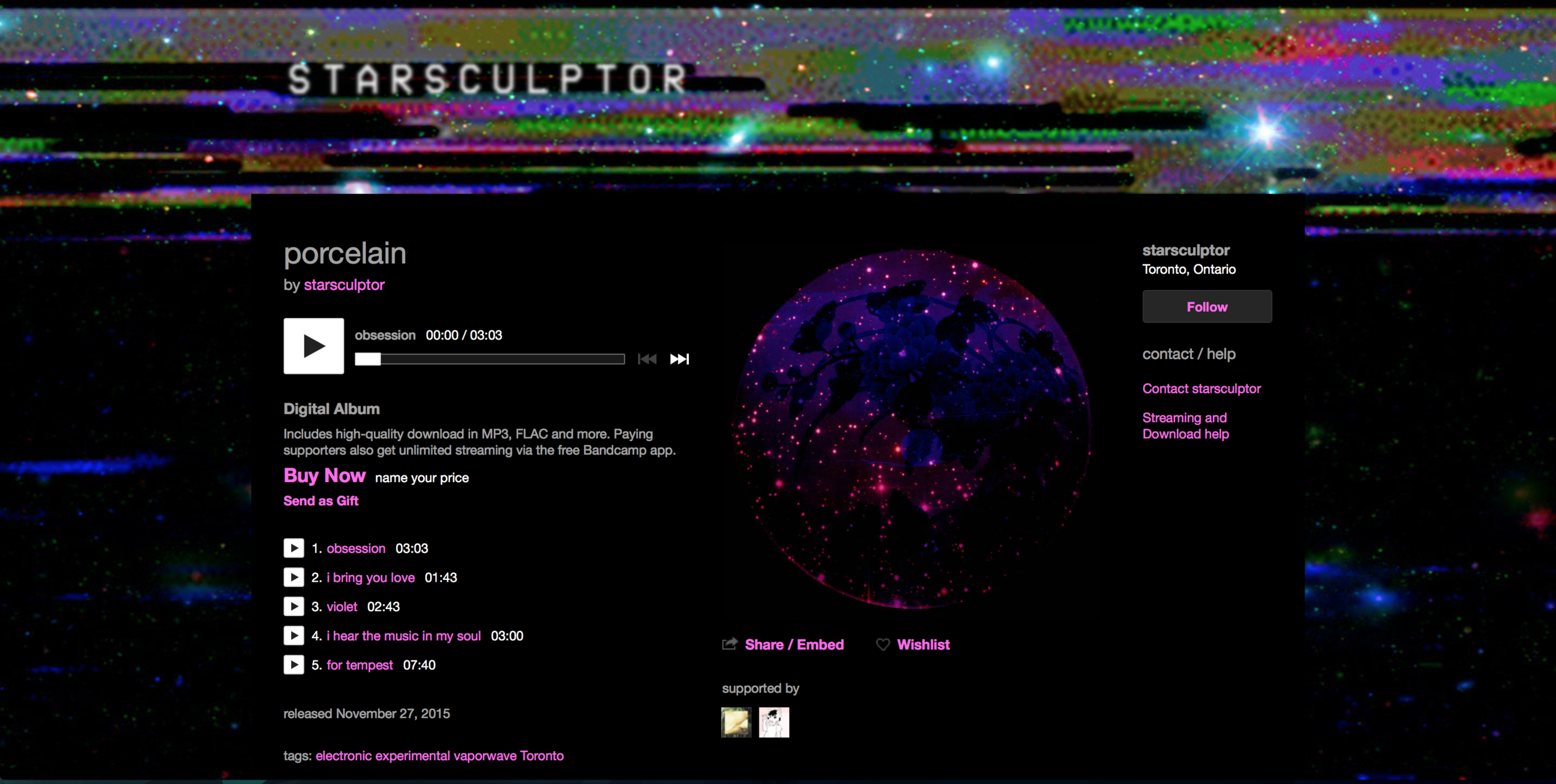 Bandcamp Template for Starsculptor http://starsculptor.bandcamp.com/ Designed by Andrew Furca 2016