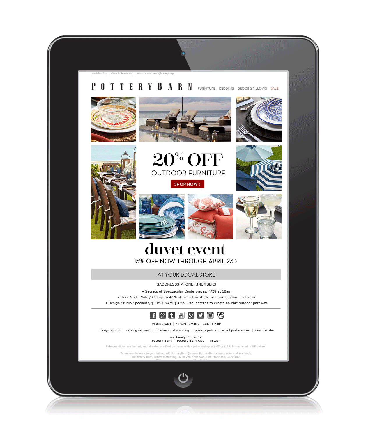  While freelancing for Pottery Barn, it was a pleasure and a challenge to work for such a well-loved brand. These two emails explored current sales while highlighting catalog product.  Designer 