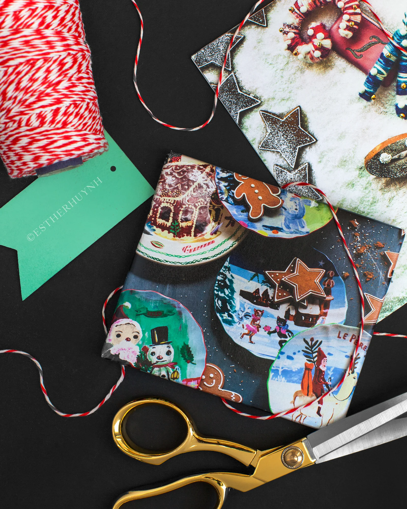 CHOOSE A GIFT TAG OR RIBBON THAT MATCHES THE PAGE TO GIVE THE GIFT A COHESIVE FEEL. SOMETIMES ITS EASIER TO FIND PAGES THAT MATCH WITH EXISTING RIBBON & TAGS THAT YOU ALREADY HAVE.