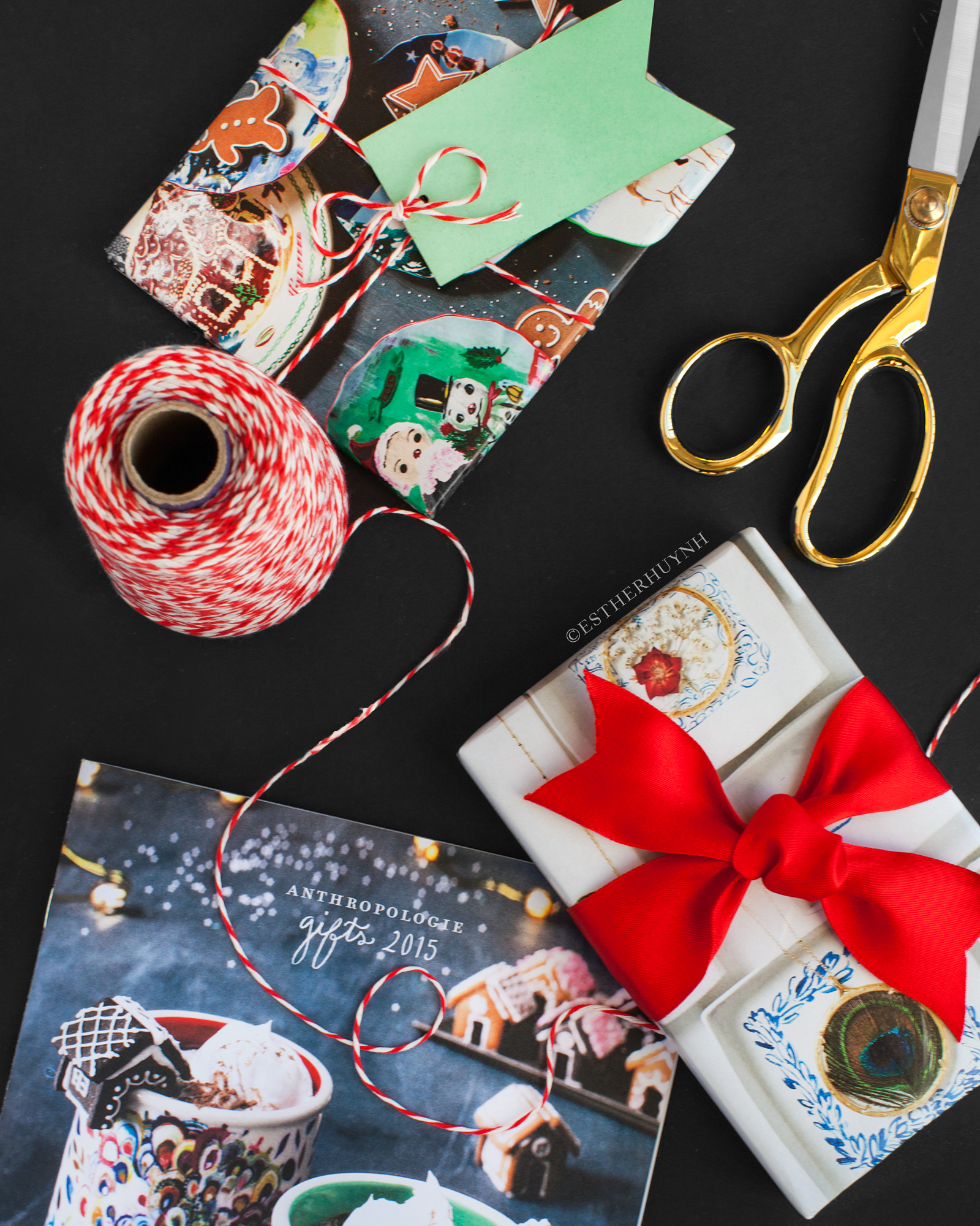 YOU CAN USE ANY CATALOG OR MAGAZINE. JUST MAKE SURE THAT YOU CHECK THAT YOUR GIFT IS SMALL ENOUGH FOR THE WHOLE PAGE TO COVER IT. CAN'T FIND ONE? GO TO THE ACTUAL ANTHROPOLOGIE STORE AND YOU CAN FIND A CATALOG ON THEIR DISPLAYS.