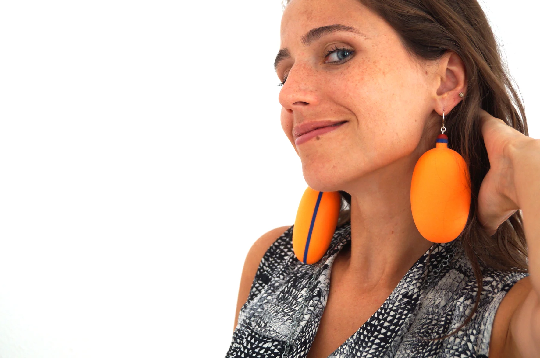 earrings, plastic, silver, 2013 Model: Annie Graham