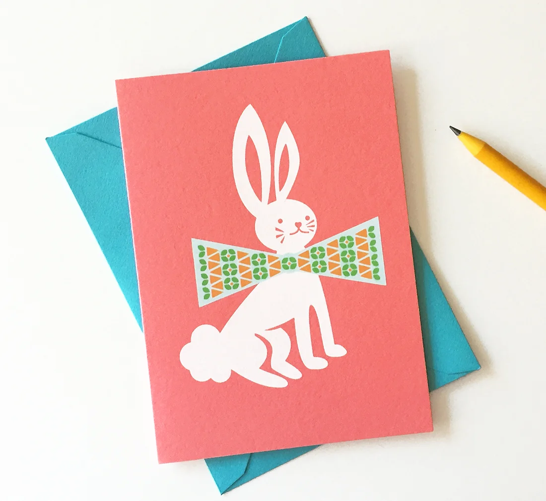 Dapper Bunny Card | Coral Pink