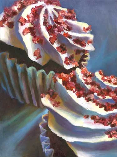 sill life oil painting 12x9" cupcake spirals