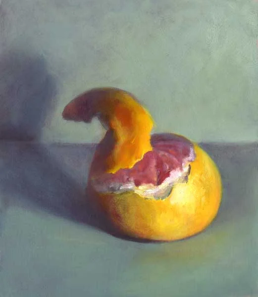 Pink Grapefruit, Undressing, small oil painting on paper | SOLD