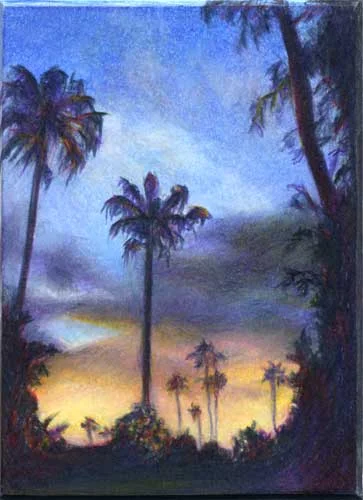 Sun Kissed Palms : miniature color pencil landscape