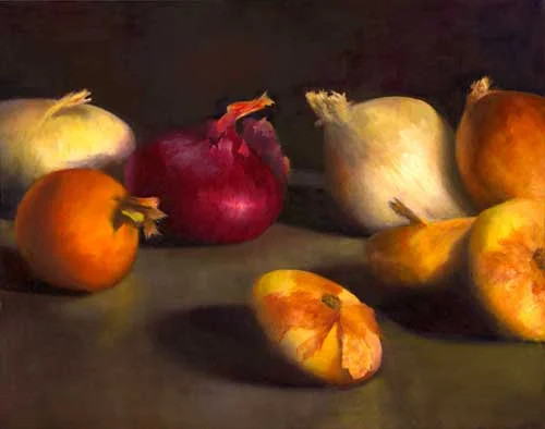 Red Onion, Center Stage - still life oil painting
