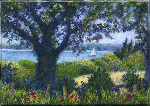 A Slice of Solent, miniature colored pencil landscape drawing