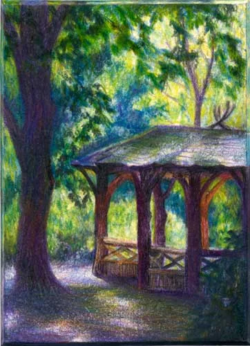 Rambling in Central Park, New York, NY color pencil miniature landscape