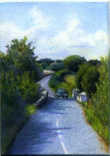 miniature color pencil landscape 3.5" x 2.5"