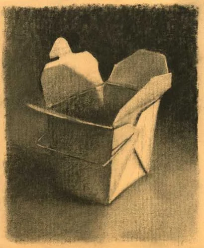 noodle box - charcoal drawing