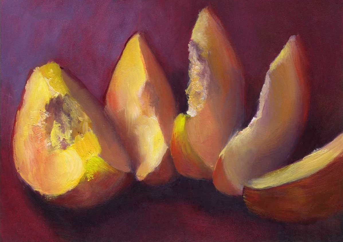 White Peach in Burgundy | oil painting | 5x7"