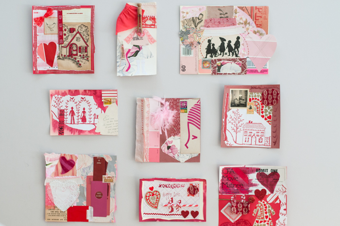 a love collection. Sometimes a girl has got to make Valentine's. I remember as a kid my mother talking about Hallmark Holiday's and how we should not buy into the hype. There is no reason to celebrate something that you should perhaps revere and celebrate everyday on a designated day by going out and supporting the corporate world by purchasing meaningless garbage. And I agree, oh do I ever agree that there is no point in going out and purchasing mass produced, poor quality stuff just because it is a day to give stuff. I am not one for expecting roses or chocolates or manufactured anything, but as much as I am more than happy not to receive anything I do get quite a thrill out of giving things. And, despite my mother's stance on Hallmark Holidays, I do remember my Dad bringing home funny cards, fuzzy stickers and purple socks with red puffy paint sparkly hearts on the ankle when I was a kid, and well, they were from a store called P.S. I Love You and all of that was pretty cool. 
