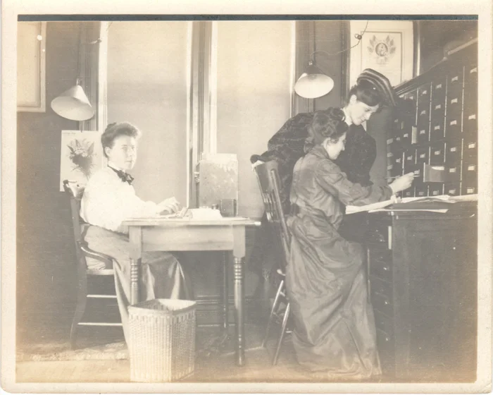 Historic image of women at work in the office where the Power to the Polls Image was made.