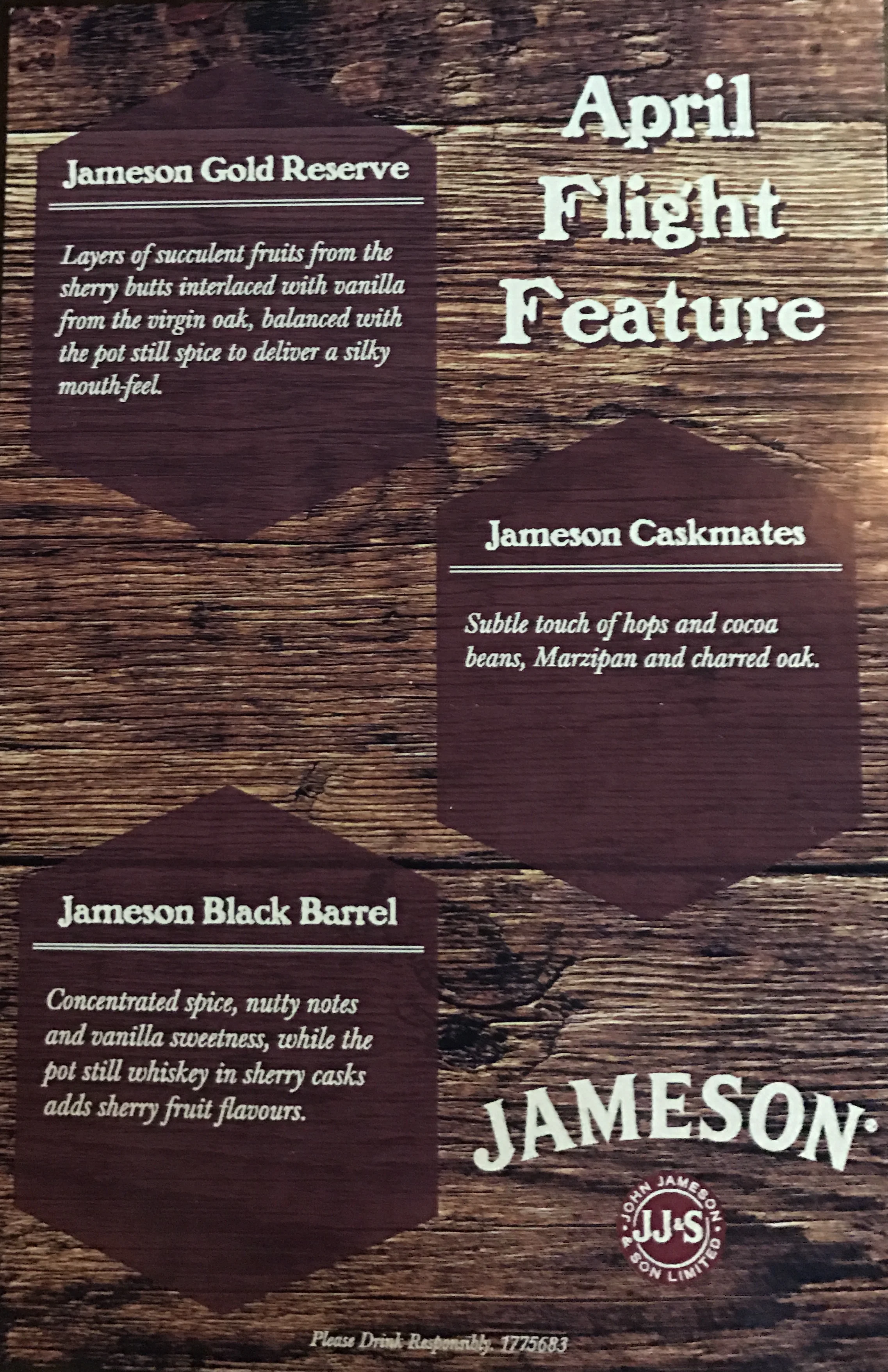 April Whiskey Flight - Jameson $25