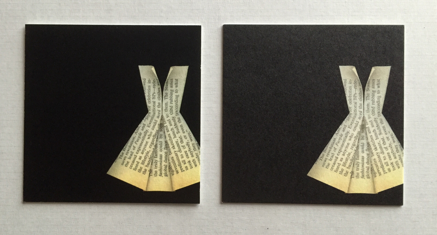 Previous order on left - black is much richer, with a semi-gloss type of look. Card on right is from my latest order. Finish is muted and matte. I prefer the one on the left.