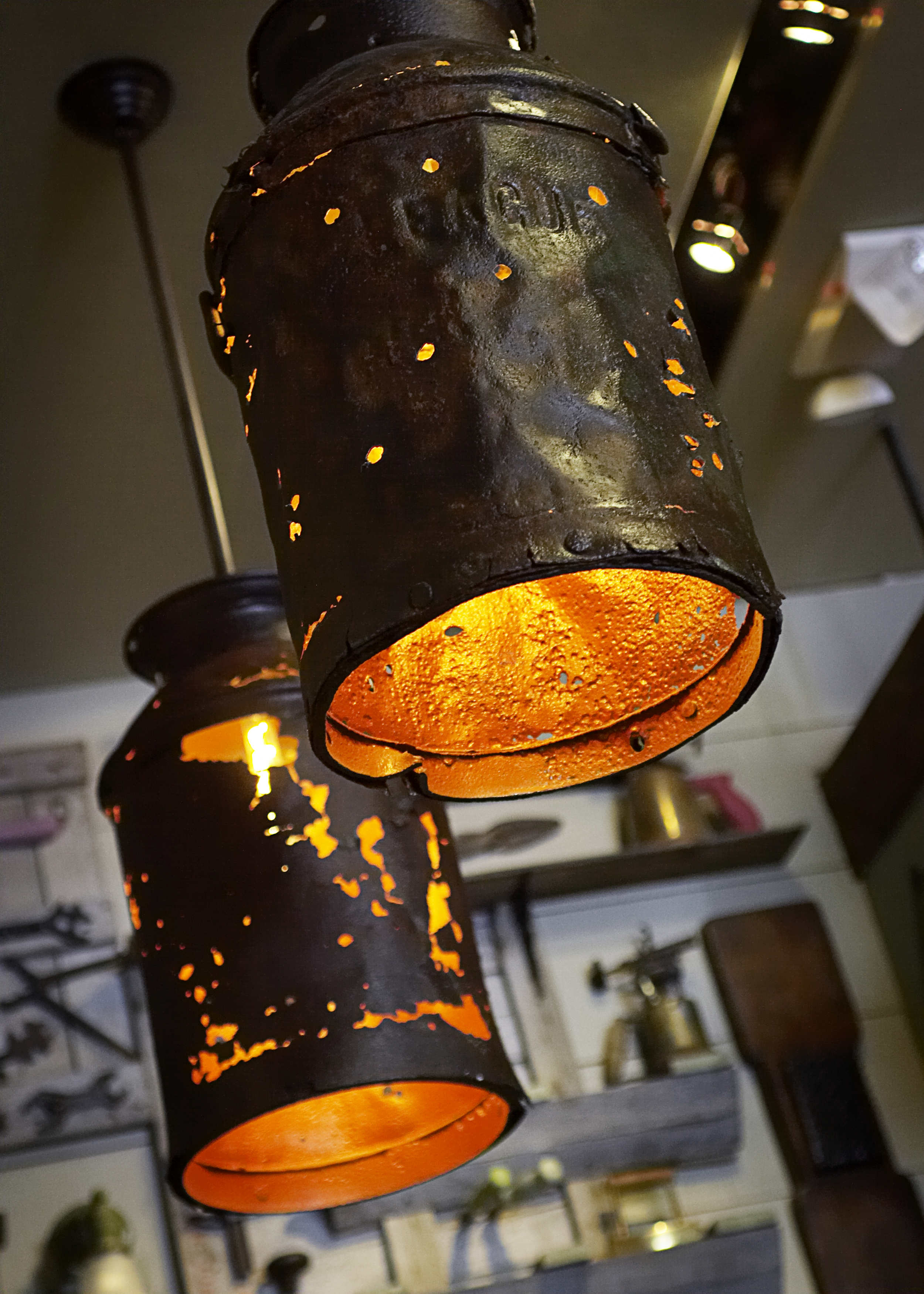 .Milk jugs from the farm were turned into lamps for the Tool Shed