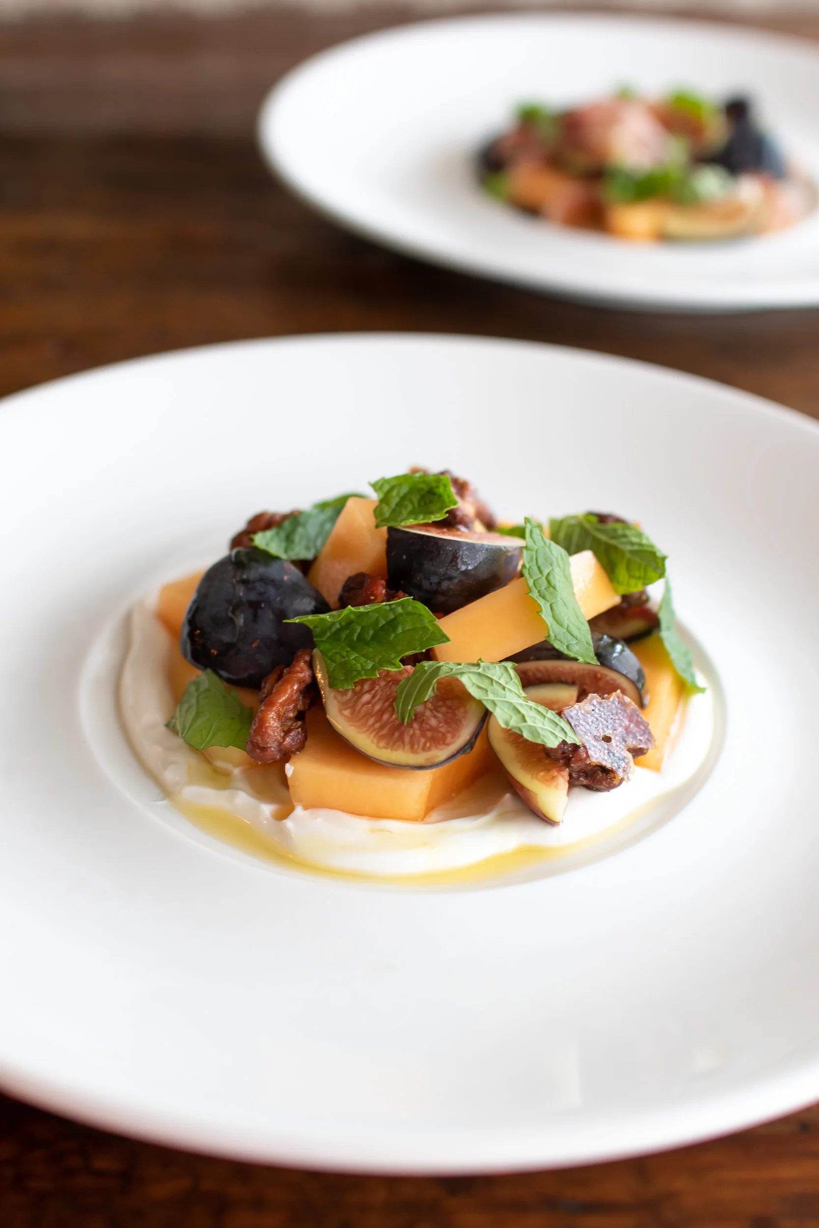 Figs & Melon with Yogurt, Honey, Candied Pecan & Mint // photo by Stephanie Cornell