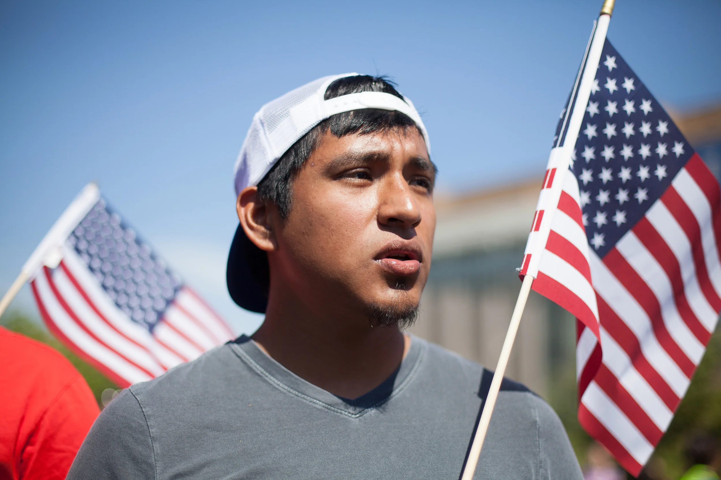 Texas A&M student, Issac Chavez protesting immigration reform during President Barack Obama’s arrival to the Civil Rights Summit at the LBJ Presidential Library. 