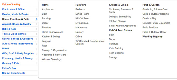 Walmart Dropdown menu