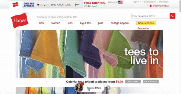Navigate the full experience on hanes.com