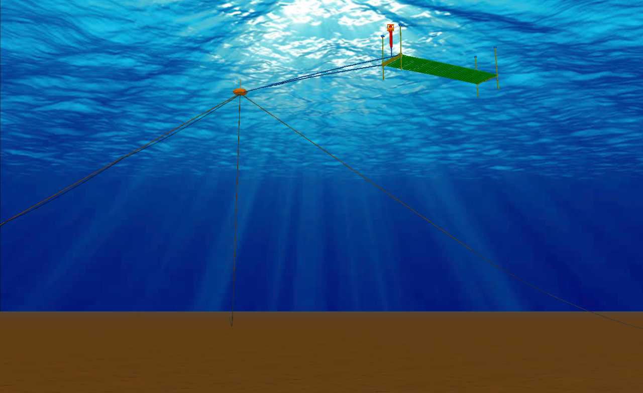 Graphic of the proposed macroalgae array by our partners, Makai Ocean Engineering.