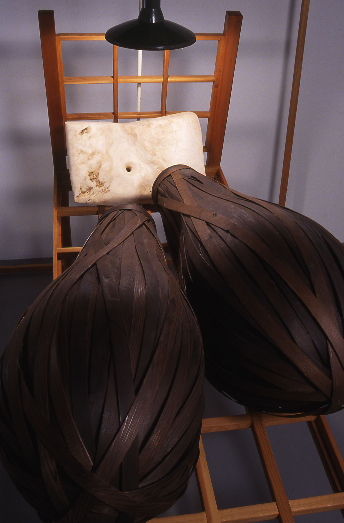 "Sleeping Double in a Single Bed", wood sculpture detail view, © Tom Gormally