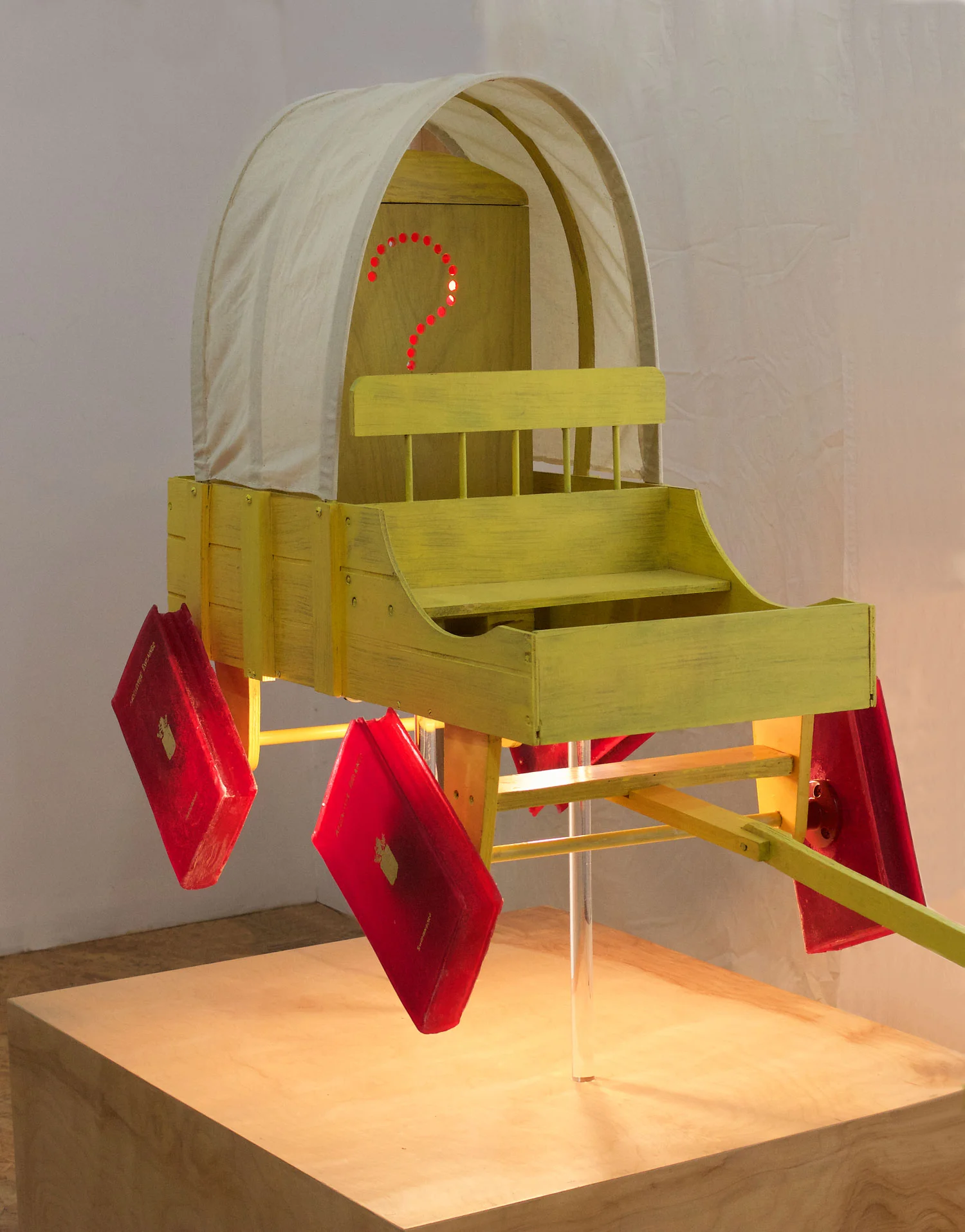 "Rough Road to the Apocalypse", detail, studio photo; 2016 wood, resin, paint, fabric, lights, electronic motors 48" x 168" x 34"